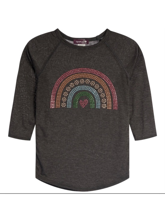 Sparkle by Stoopher Other - Sparkle by Stoopher Rainbow Rhinestone T-Shirt Sz 14 Charcoal Gray 3/4 Sleeve